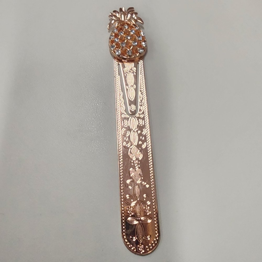 Rose Gold Pineapple Bookmark Rhinestone Embellished Metal Page Marker Clip